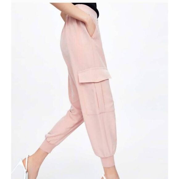 Zara Cargo Pants Women's XS Pink Elastic Waist Button Closure 100% Polyester - Picture 5 of 5